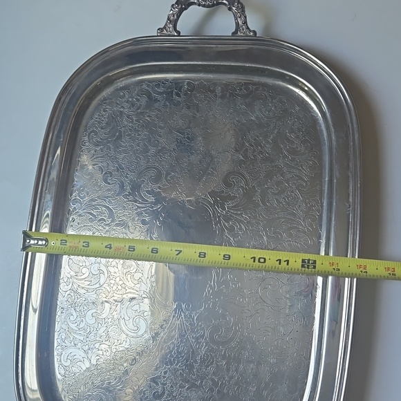 Vintage Silver Serving Dining Tray Plate with Side Handles & Legs-23" x 14" - Picture 9 of 10
